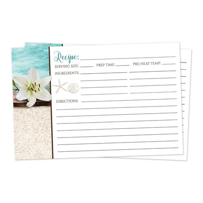 Front side of the Lily Seashells and Sand Beach Recipe Cards