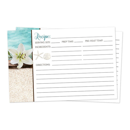 Front side of the Lily Seashells and Sand Beach Recipe Cards