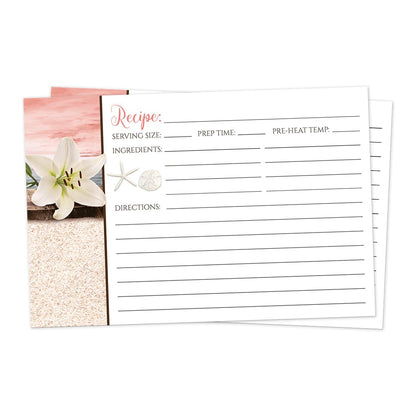 Front side of the Lily Seashells and Sand Coral Beach Recipe Cards