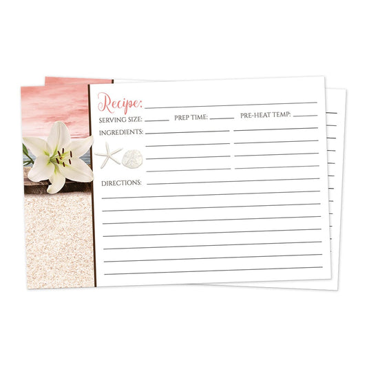Front side of the Lily Seashells and Sand Coral Beach Recipe Cards