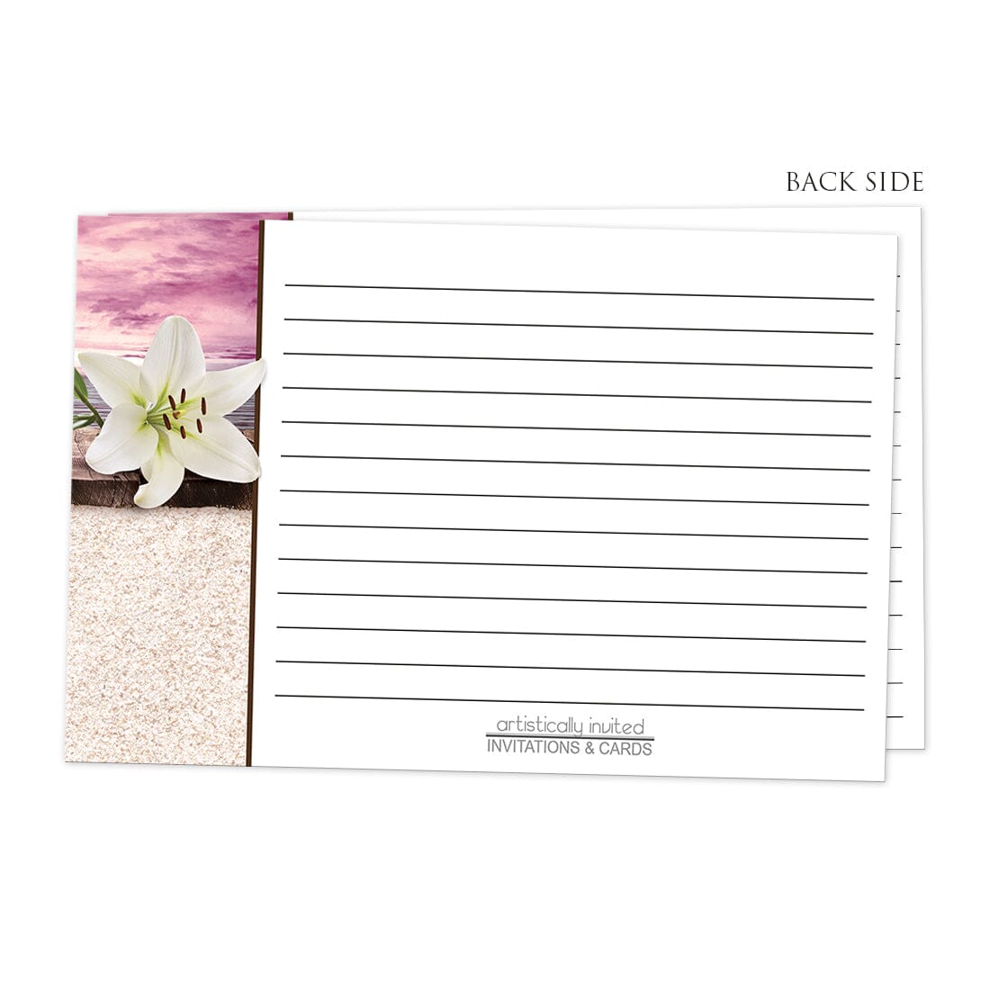Back side of the Lily Seashells and Sand Magenta Beach Recipe Cards