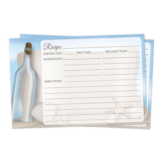 Front side of the Message from a Bottle Beach Recipe Cards