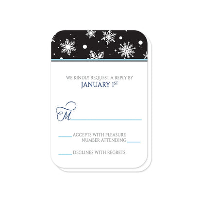 Midnight Snowflake Winter RSVP Cards (with rounded corners) at Artistically Invited.