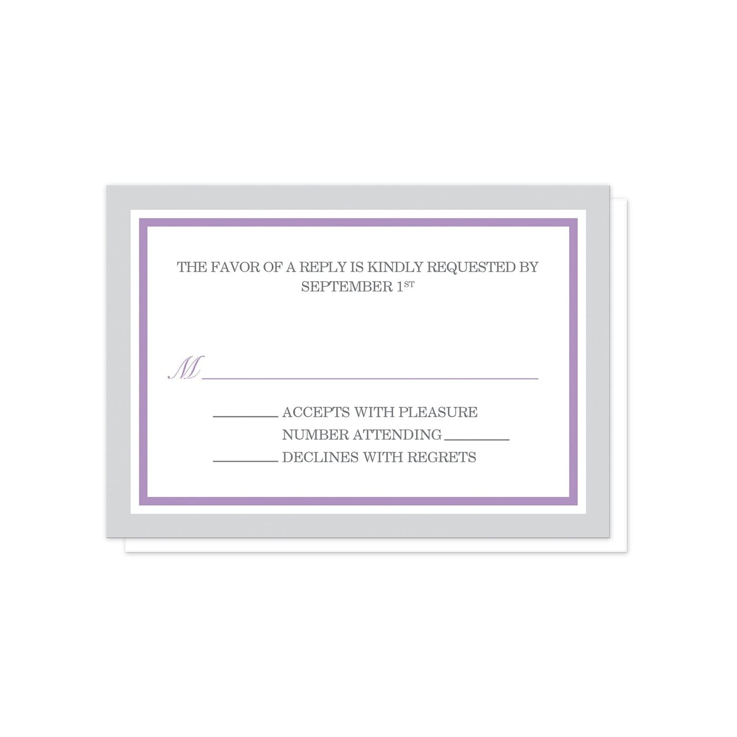 Modern Gray and Purple RSVP Cards at Artistically Invited.
