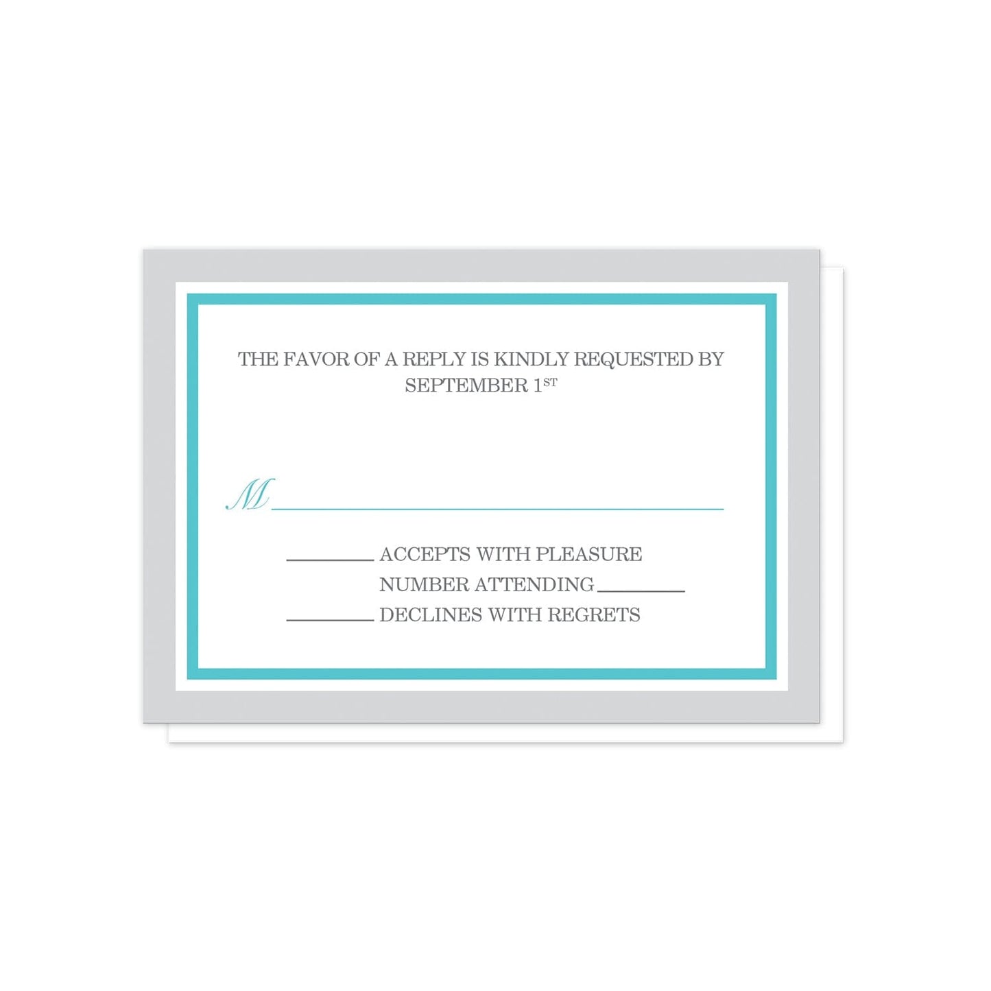 Modern Gray and Turquoise RSVP Cards at Artistically Invited.