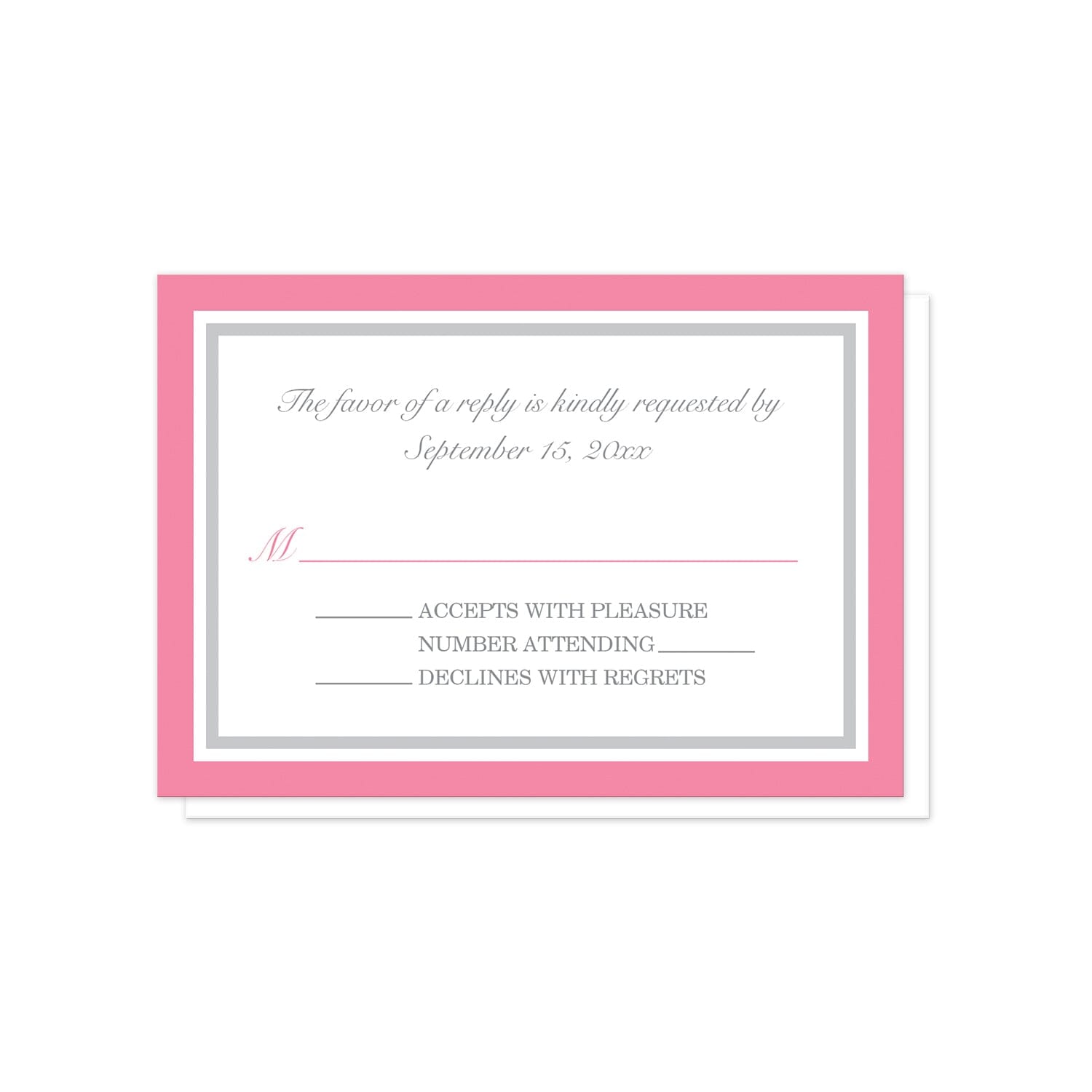 Modern Pink and Gray RSVP Cards at Artistically Invited.