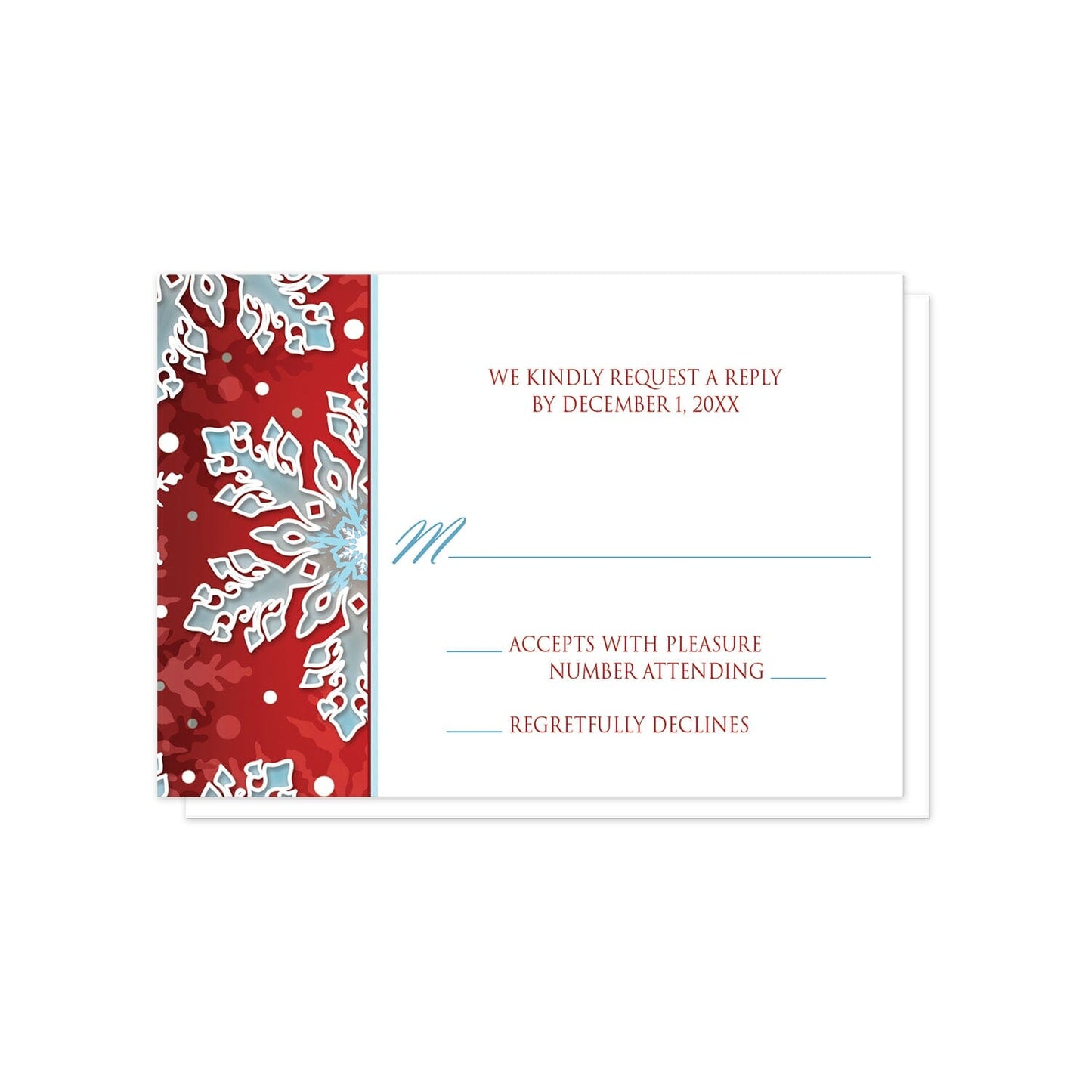 Modern Red White Blue Snowflake RSVP Cards at Artistically Invited.