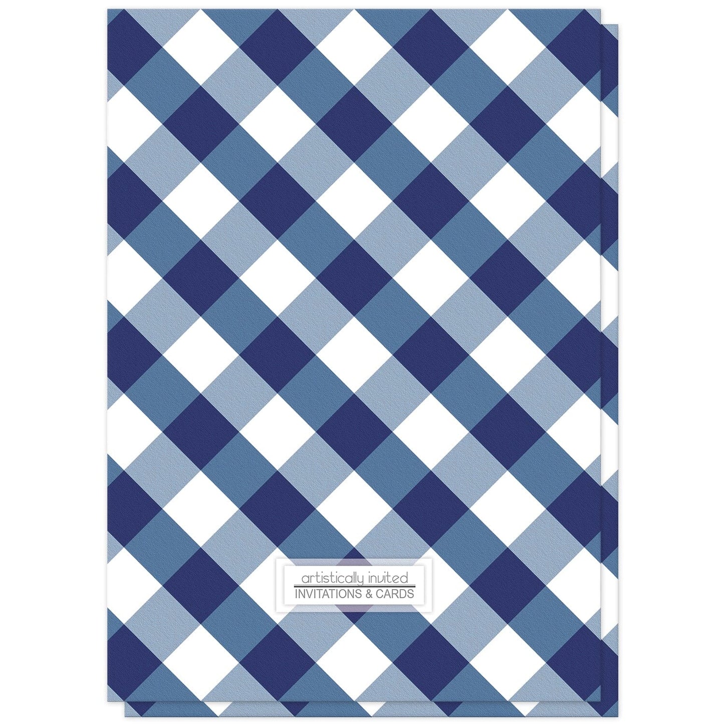 Navy Blue Gingham Birthday Party Invitations (back side) at Artistically Invited.