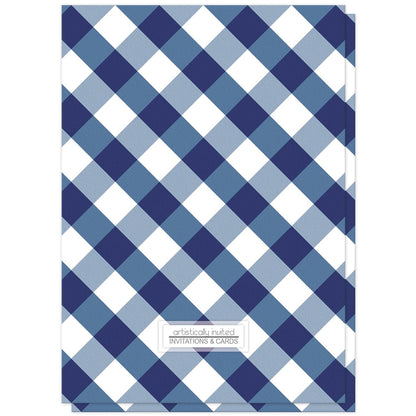 Navy Blue Gingham I Do BBQ Couples Shower Invitations (back side) at Artistically Invited.