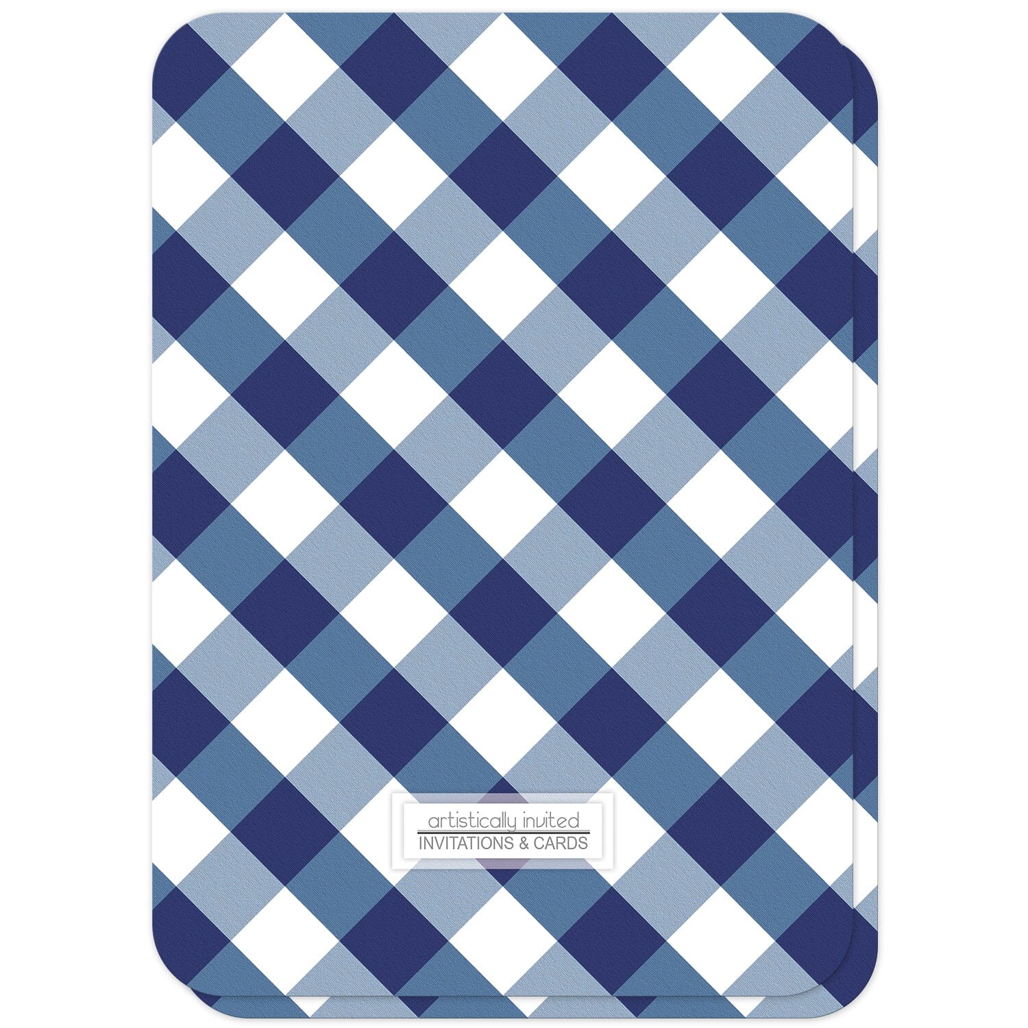 Navy Blue Gingham I Do BBQ Couples Shower Invitations (back side with rounded corners) at Artistically Invited.