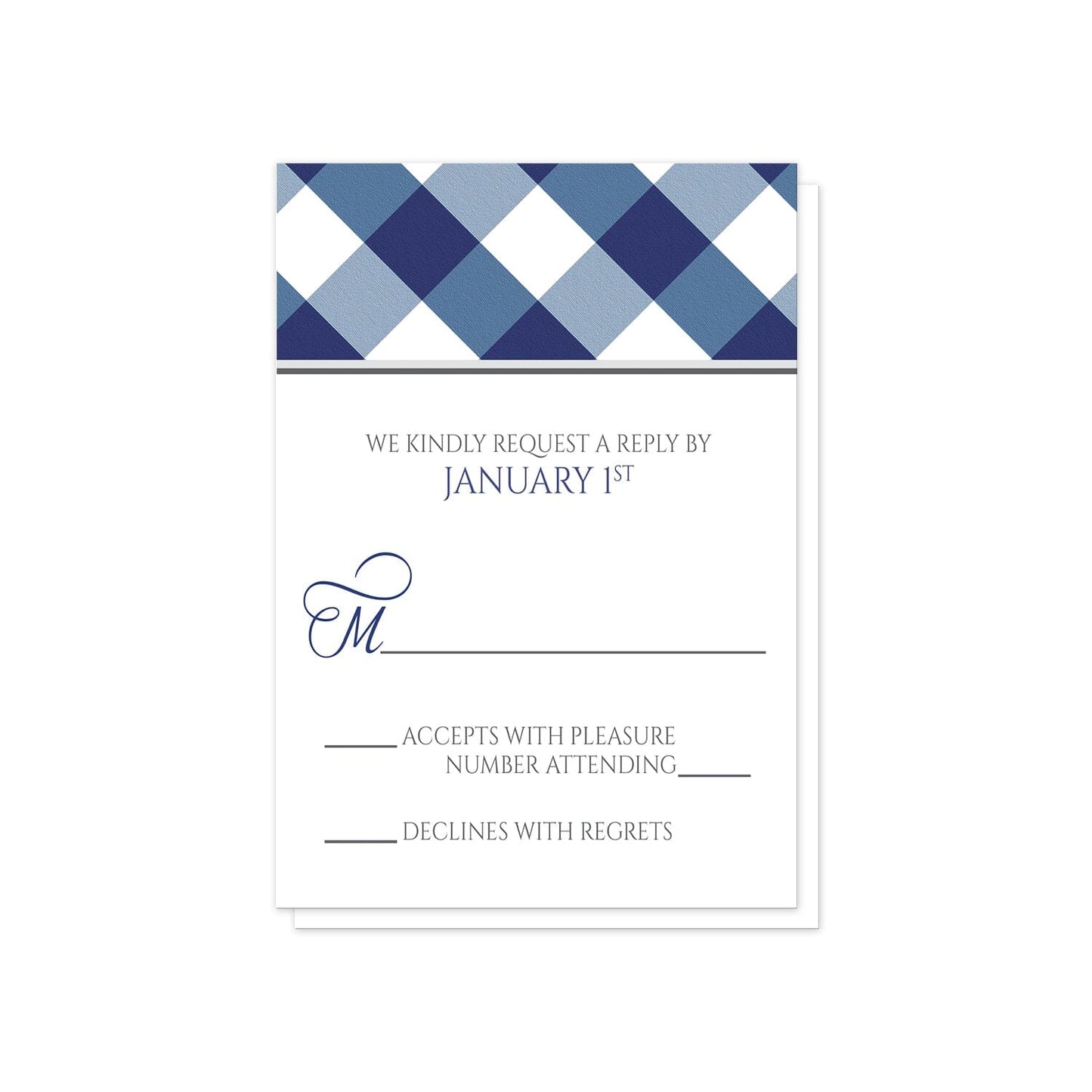 Navy Blue Gingham RSVP Cards at Artistically Invited.