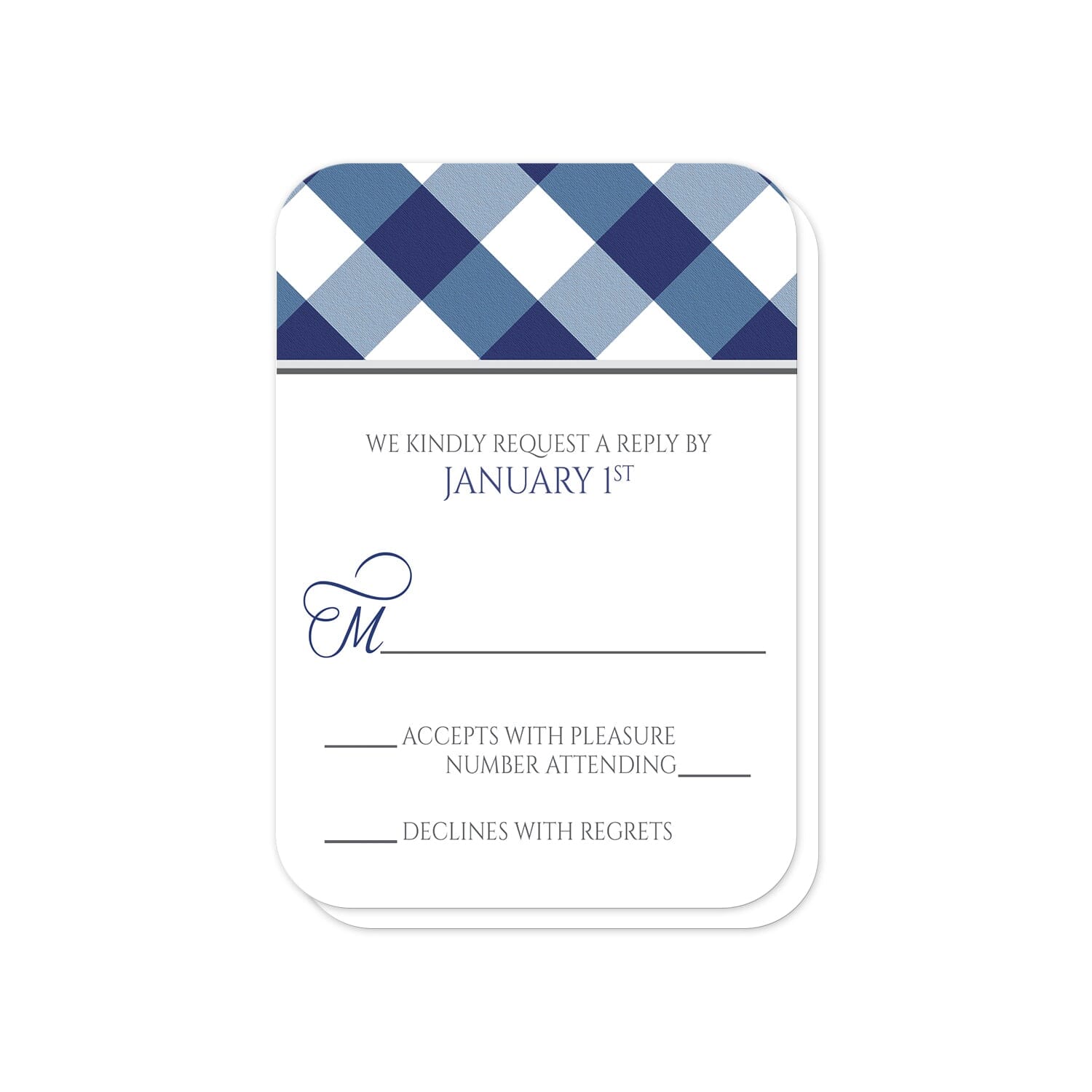 Navy Blue Gingham RSVP Cards (with rounded corners) at Artistically Invited.