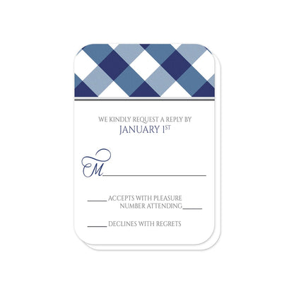 Navy Blue Gingham RSVP Cards (with rounded corners) at Artistically Invited.