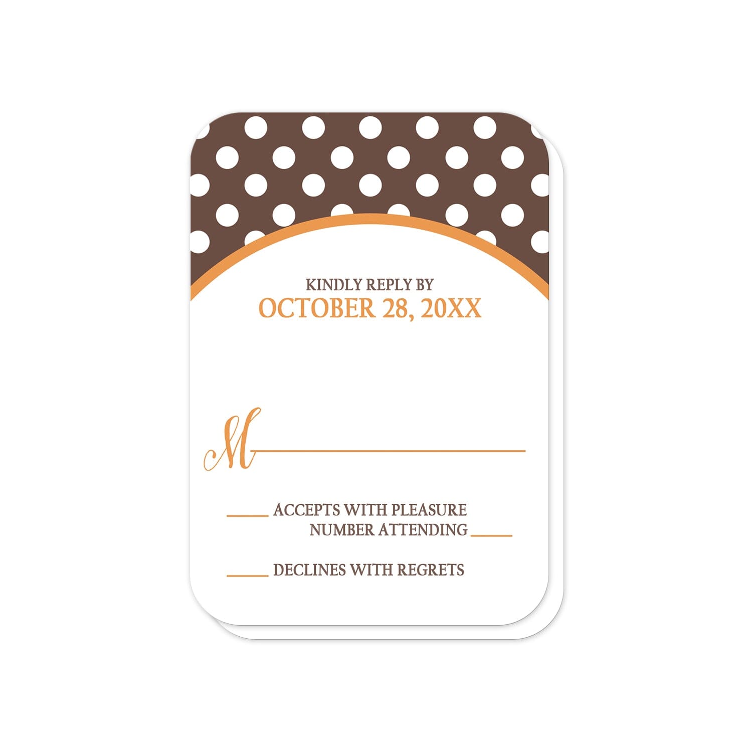 Orange Brown Polka Dot RSVP Cards Invitations (with rounded corners) at Artistically Invited.
