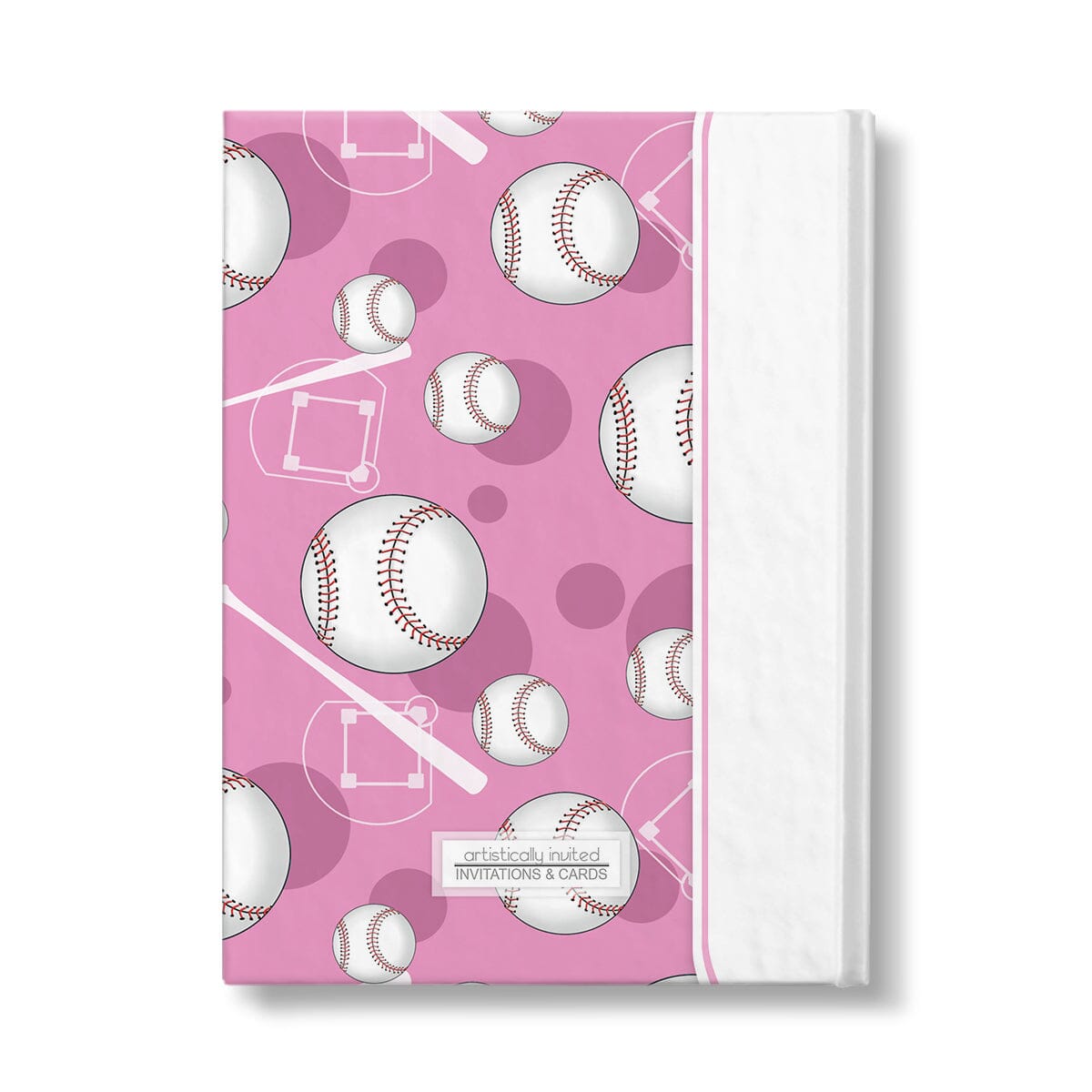 Personalized Pink Baseball Journal at Artistically Invited. Back side of the book.