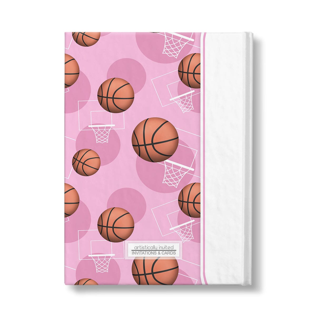 Personalized Pink Basketball Journal at Artistically Invited. Back side of the book.