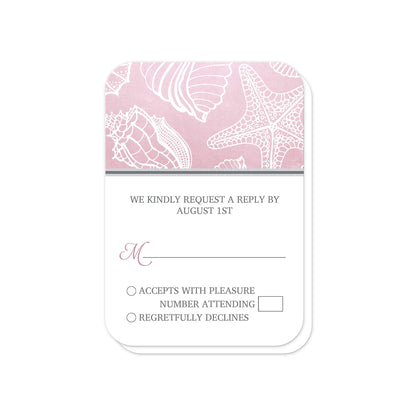 Pink Beach Seashell Pattern RSVP Cards (with rounded corners) at Artistically Invited.