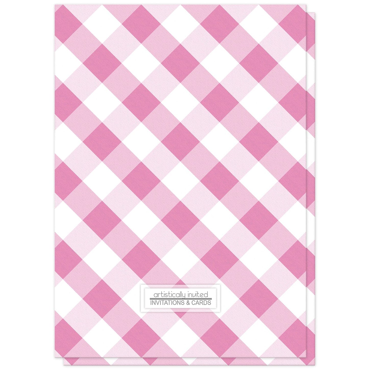 Pink Gingham Bridal Shower Invitations (back side) at Artistically Invited.
