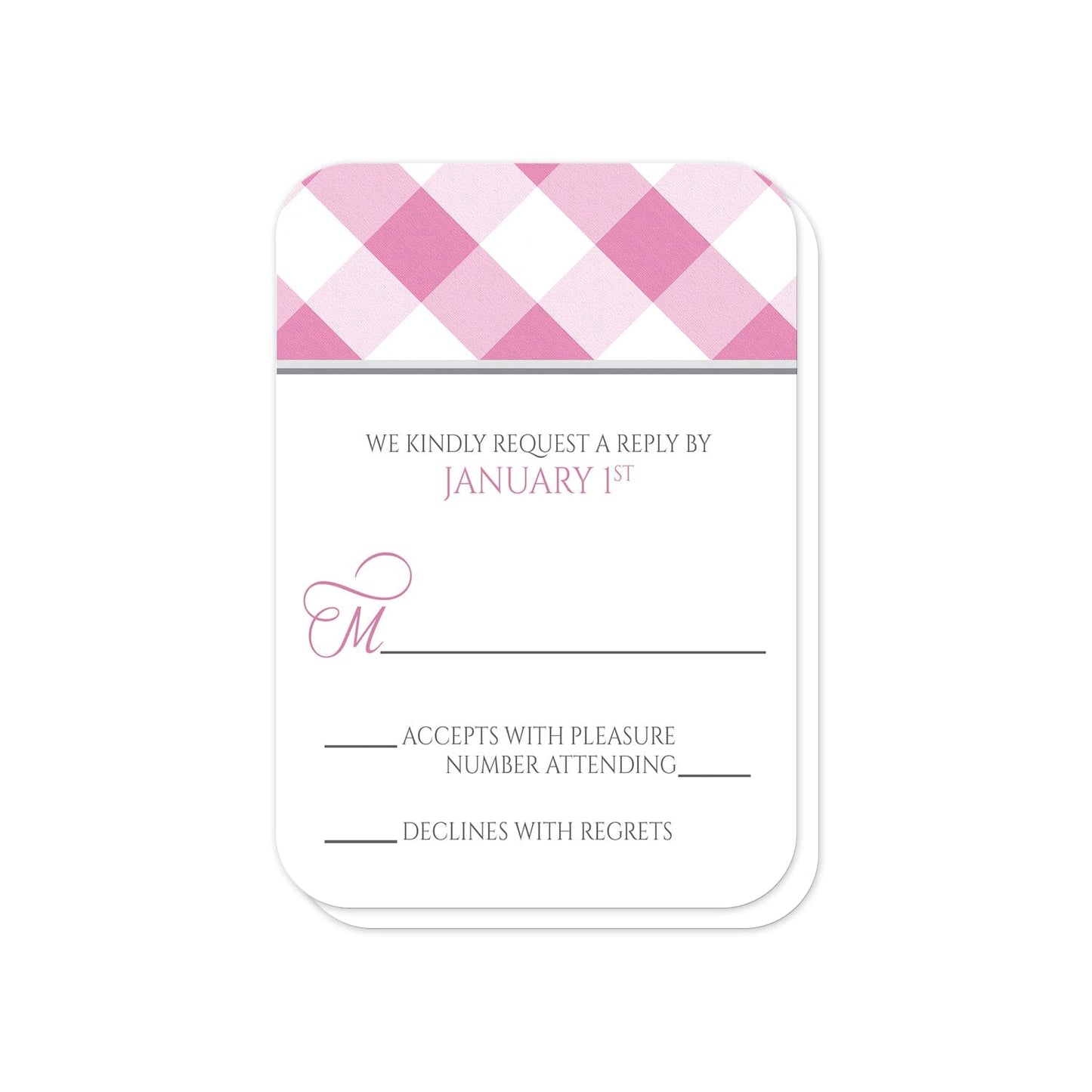 Pink Gingham RSVP Cards (with rounded corners) at Artistically Invited.
