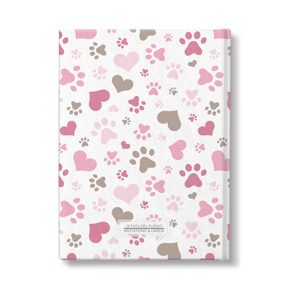 Personalized Pink Hearts and Paw Prints Journal at Artistically Invited. Back side of the book.