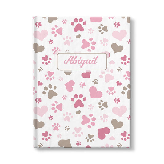 Personalized Pink Hearts and Paw Prints Journal at Artistically Invited.