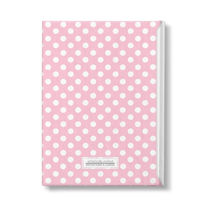 Personalized Pink Polka Dot Journal at Artistically Invited. Back of the book.