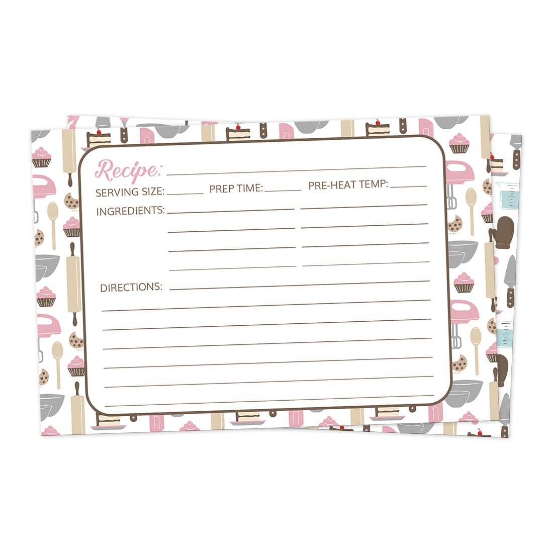 Front side of the Pink Baking Pattern Recipe Cards