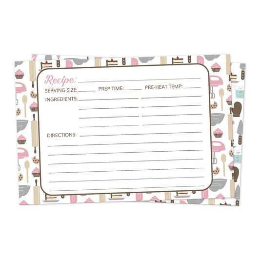 Front side of the Pink Baking Pattern Recipe Cards