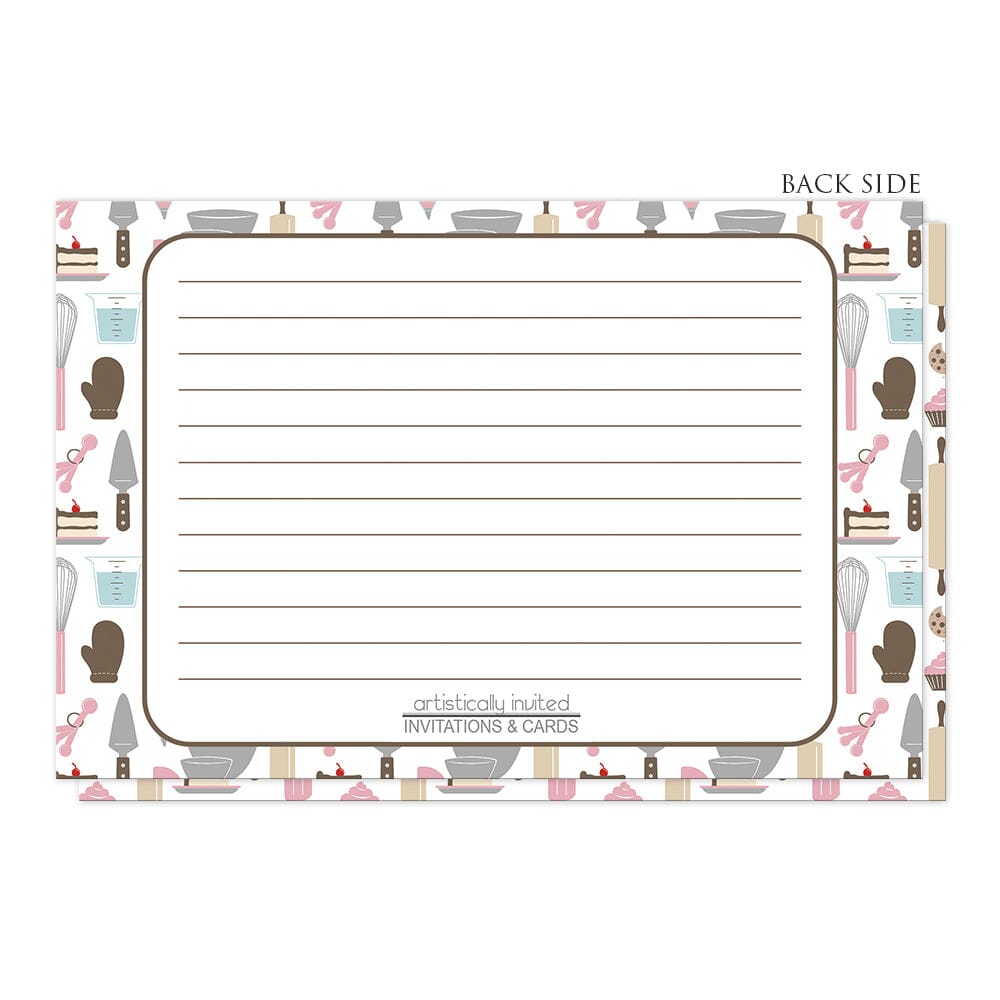 Pink Baking Pattern Recipe Cards (back side) at Artistically Invited.