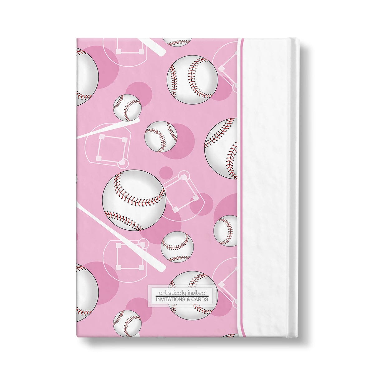 Personalized Pink Baseball Journal at Artistically Invited. Back side of the book.