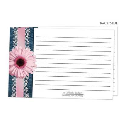 Back side of the Pink Daisy Lace Rustic Denim Recipe Cards