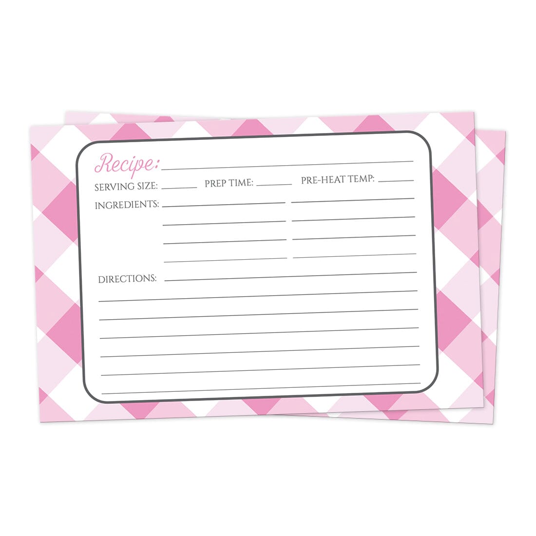 Front side of the Pink Gingham Recipe Cards