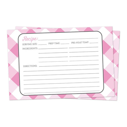 Front side of the Pink Gingham Recipe Cards