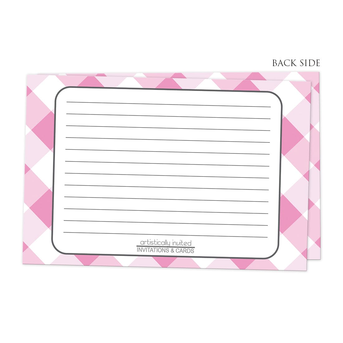 Back side of the Pink Gingham Recipe Cards