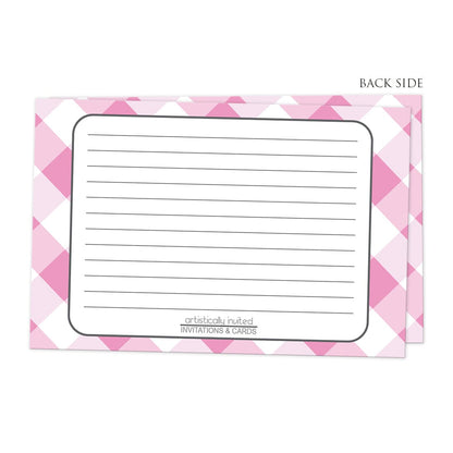 Back side of the Pink Gingham Recipe Cards