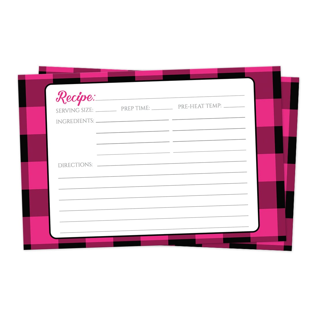 Front side of the Pink and Black Buffalo Plaid Recipe Cards