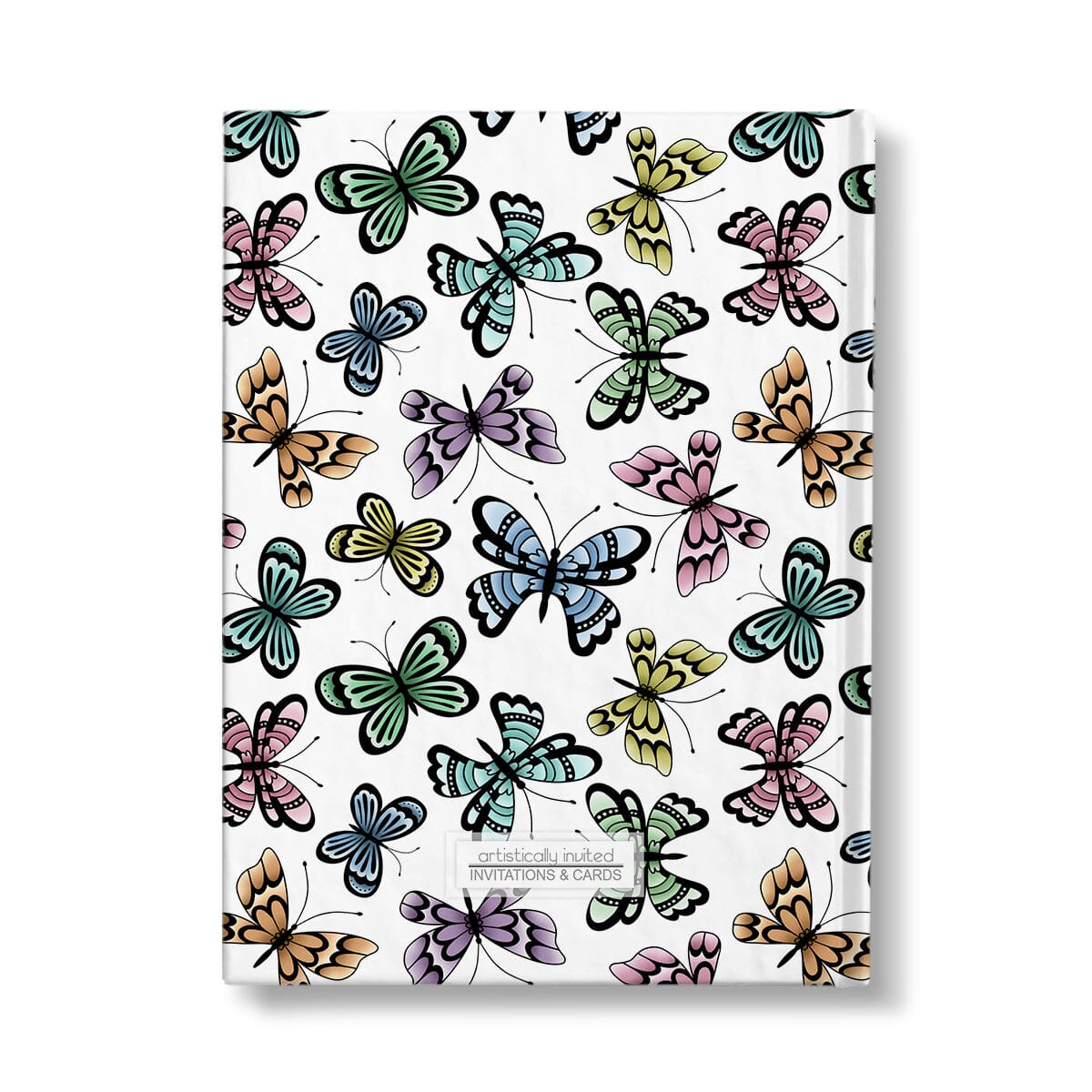 Personalized Pretty Butterflies Pattern Journal at Artistically Invited. Back side of book.