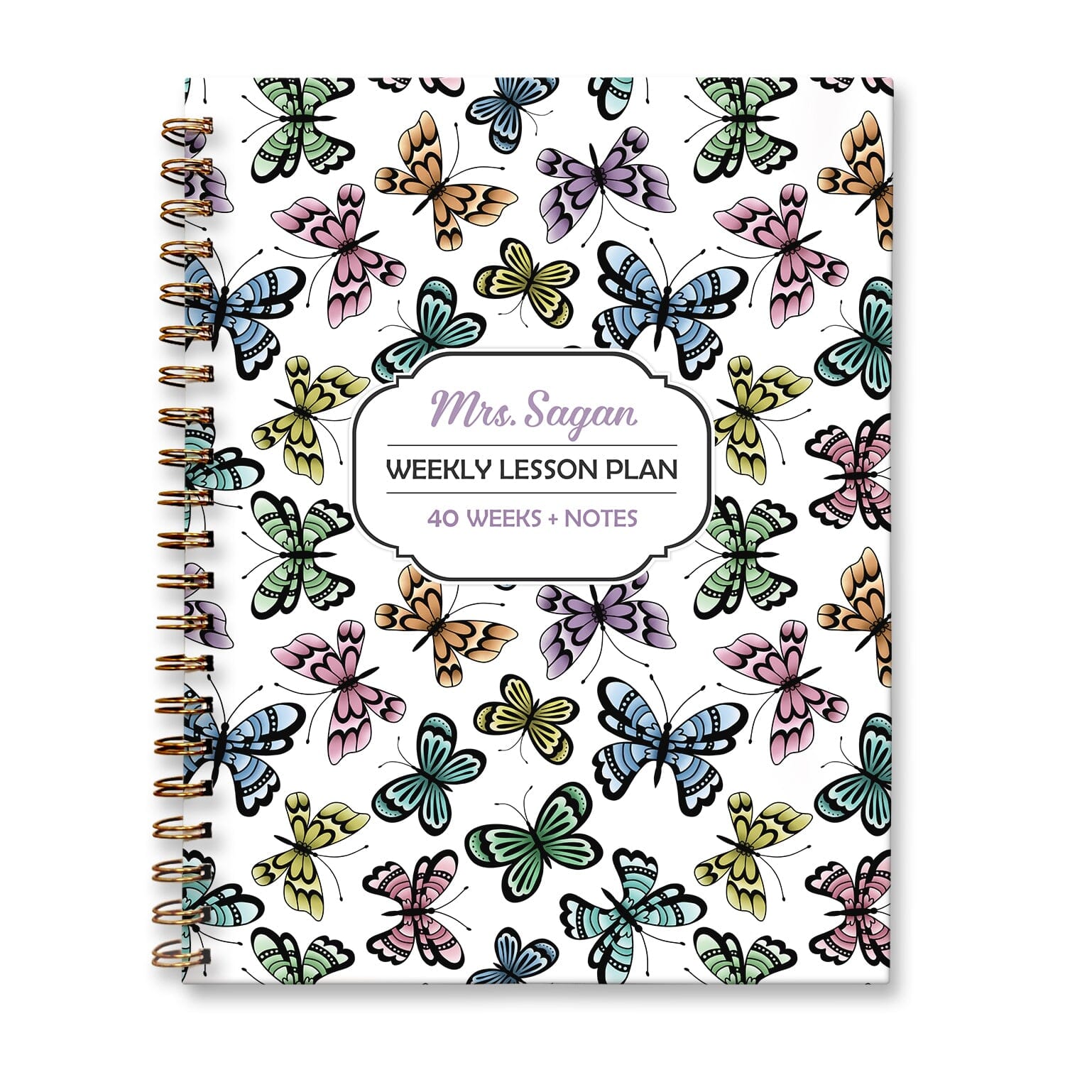 Personalized Pretty Butterfly Weekly Lesson Plan Book at Artistically Invited. Hardcover planner book for teachers or homeschooling.