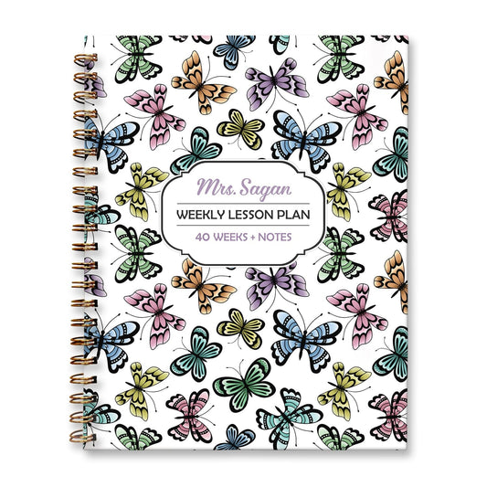 Personalized Pretty Butterfly Weekly Lesson Plan Book at Artistically Invited. Hardcover planner book for teachers or homeschooling.
