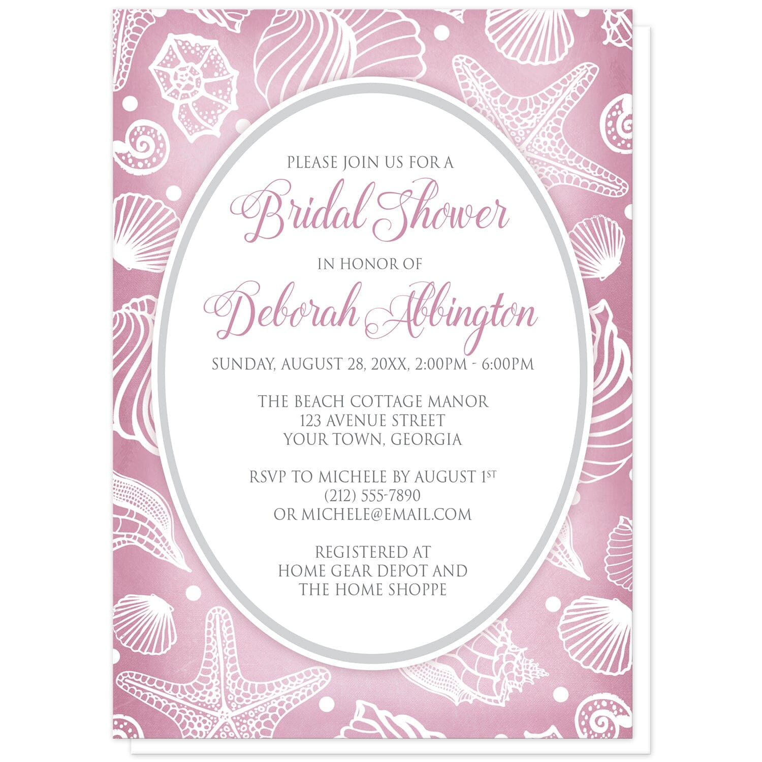 Pretty Pink Beach Seashell Bridal Shower Invitation | Summer Theme ...