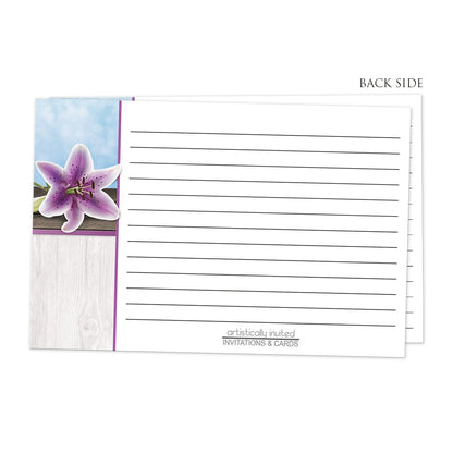 Back side of the Pretty Floral Wood Purple Lily Recipe Cards