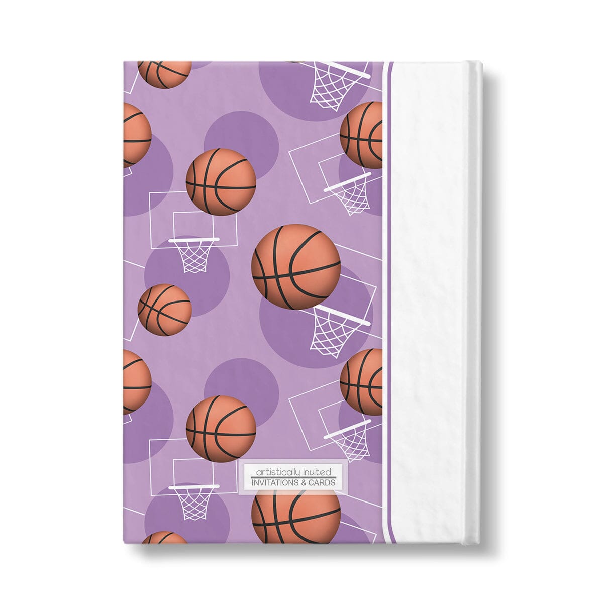 Personalized Purple Basketball Journal at Artistically Invited. Back side of the book.