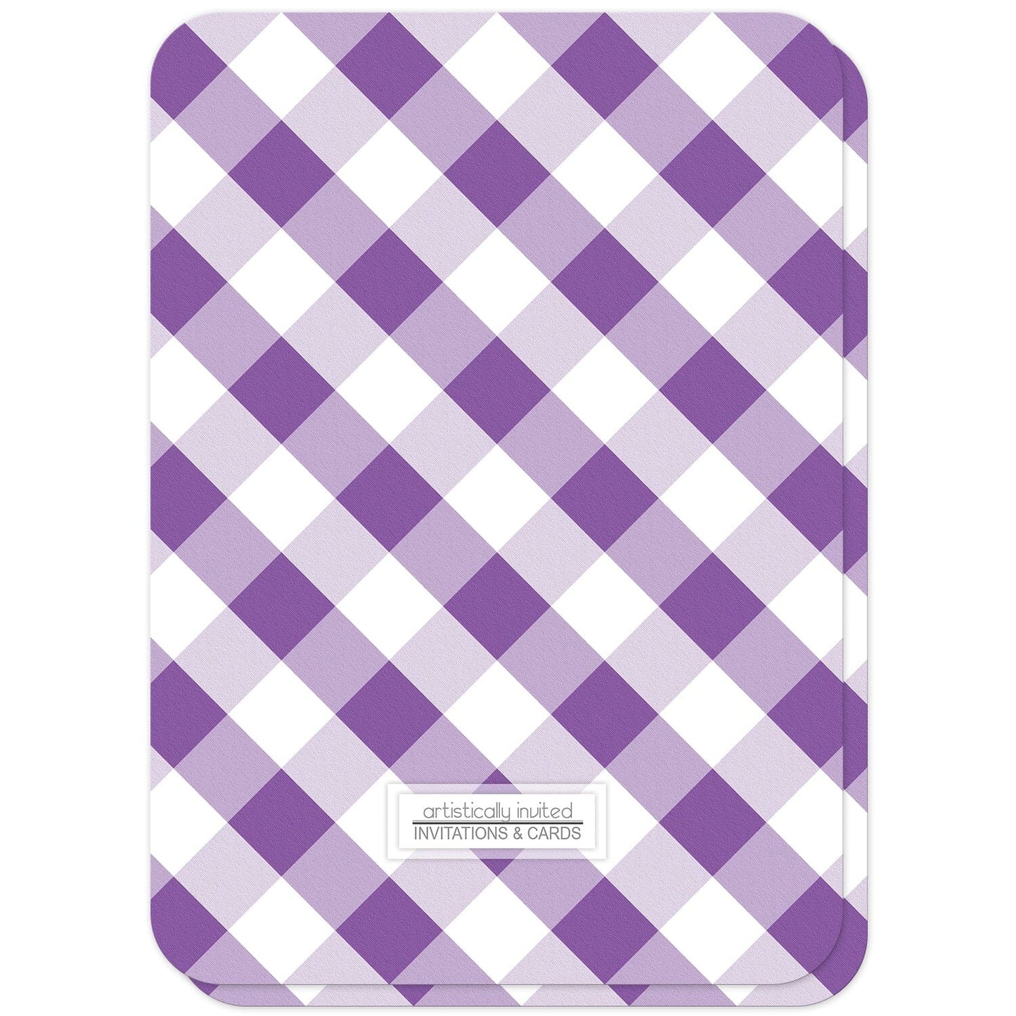 Purple Gingham Bridal Shower Invitations (back side with rounded corners) at Artistically Invited.