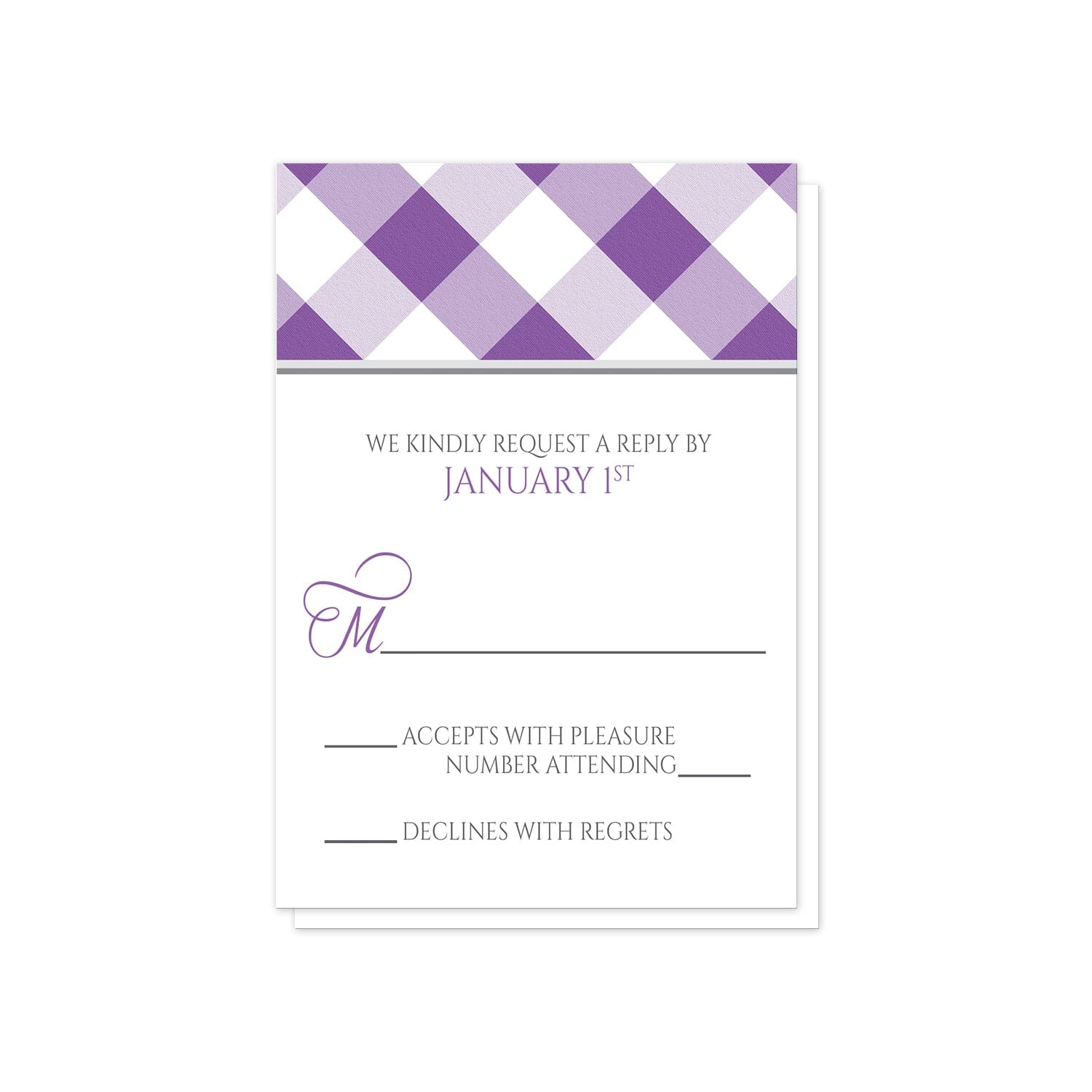Purple Gingham RSVP Cards at Artistically Invited.