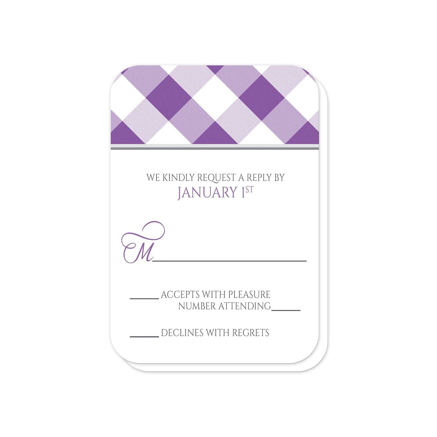 Purple Gingham RSVP Cards (with rounded corners) at Artistically Invited.