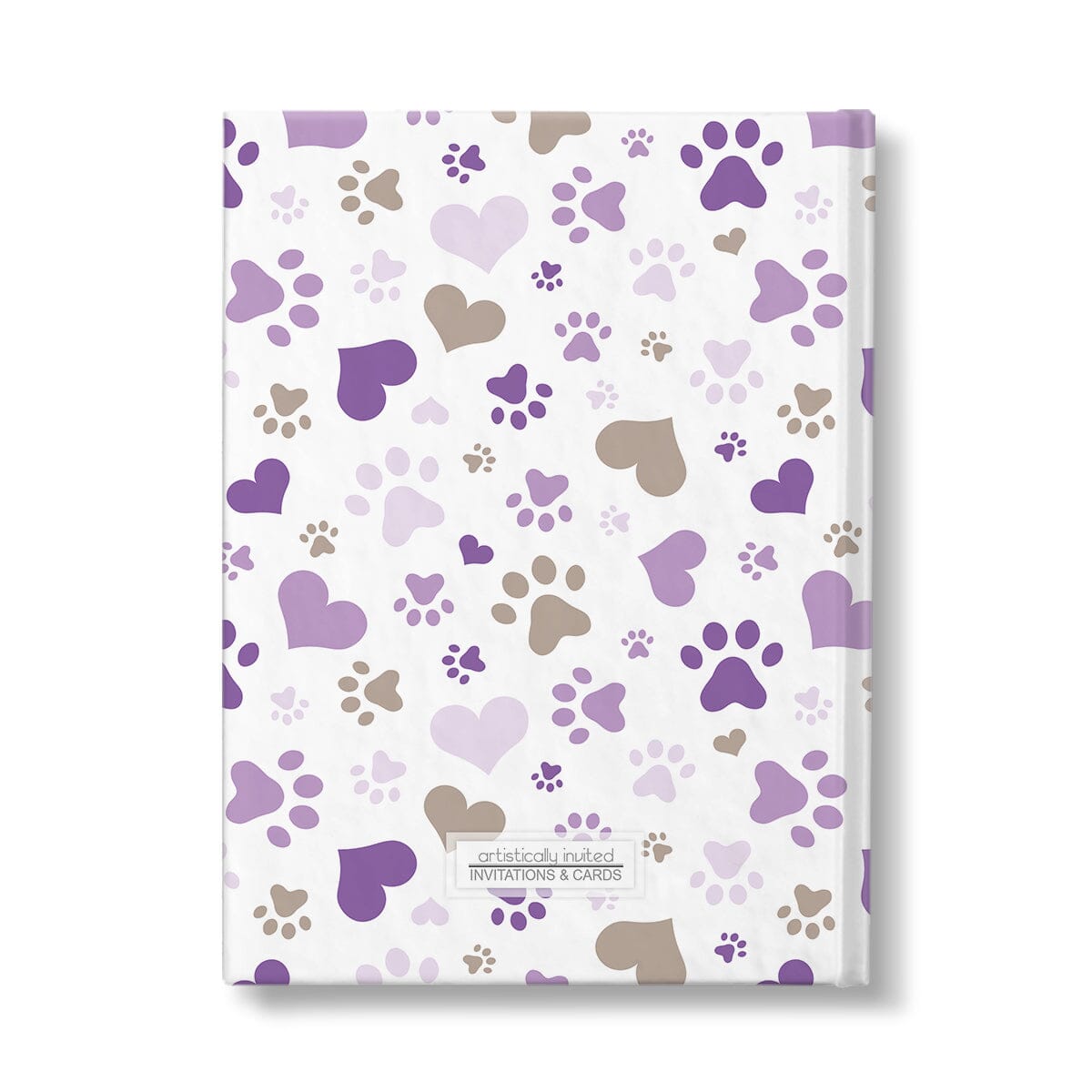 Personalized Purple Hearts and Paw Prints Journal at Artistically Invited. Back side of the book.