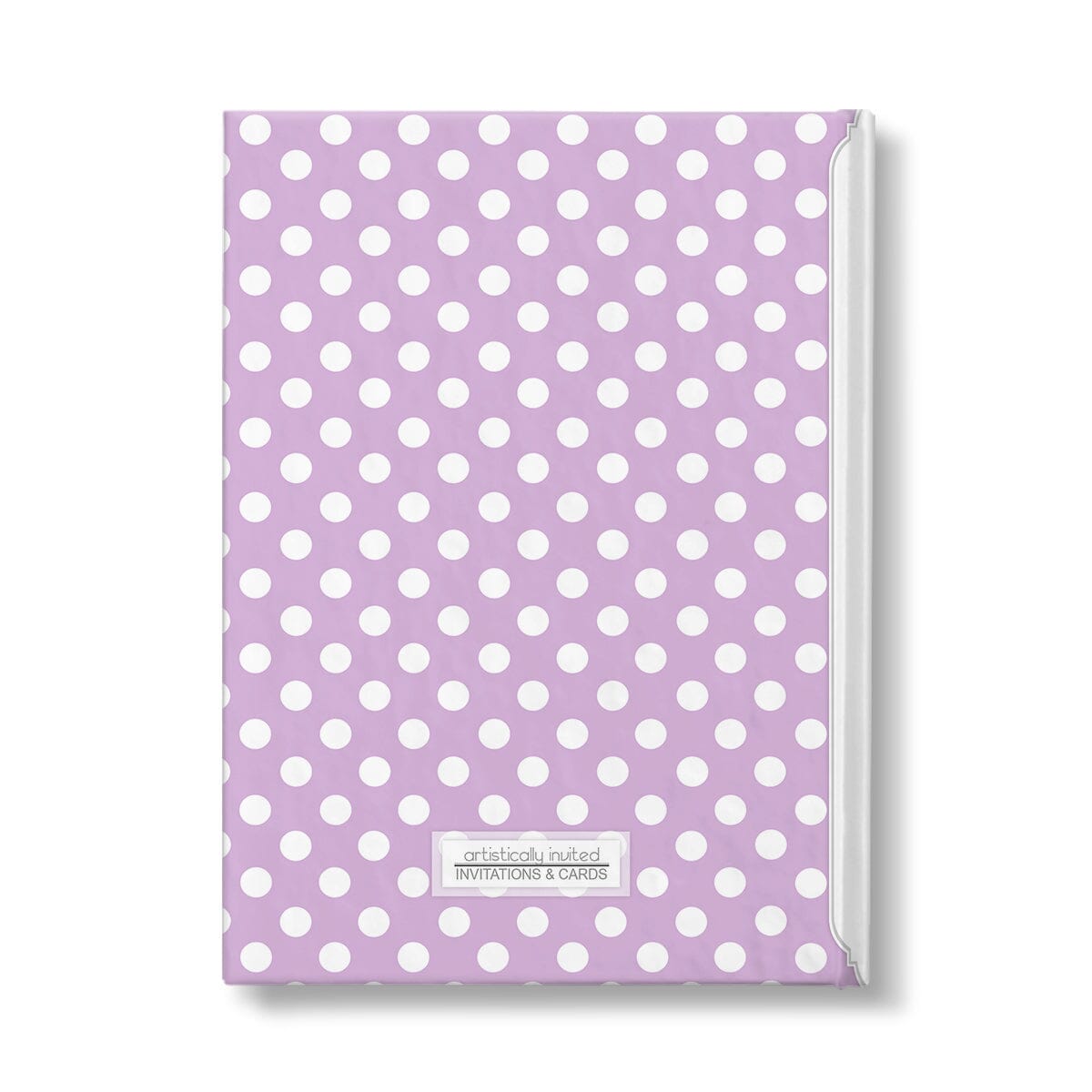 Personalized Purple Polka Dot Journal at Artistically Invited. Back side of the book.