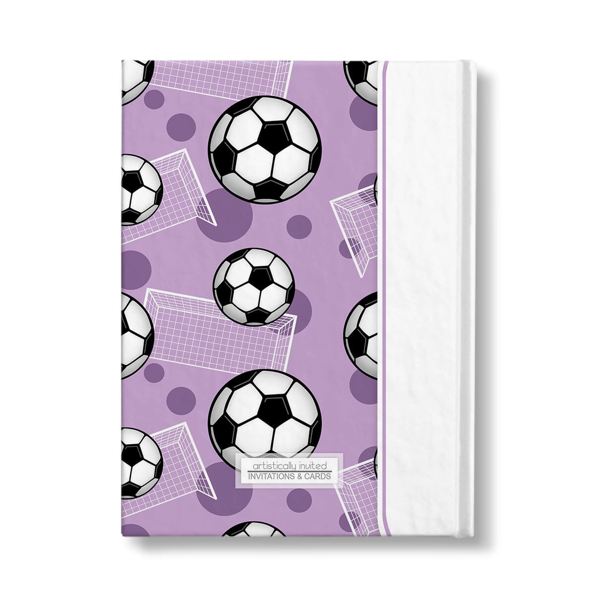 Personalized Purple Soccer Journal at Artistically Invited. Back side of the book.