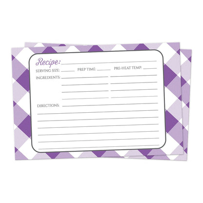 Front side of the Purple Gingham Recipe Cards