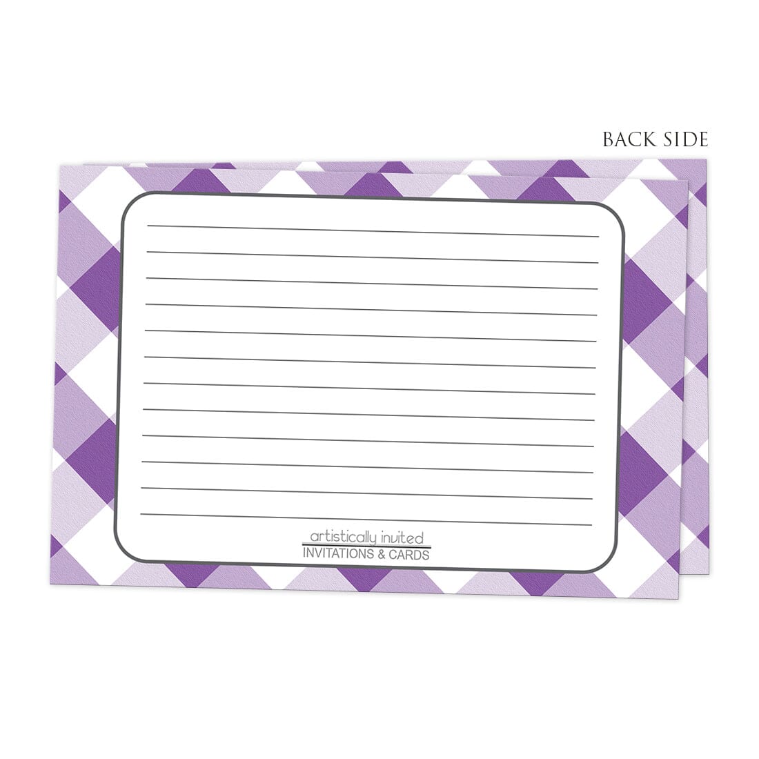 Back side of the Purple Gingham Recipe Cards